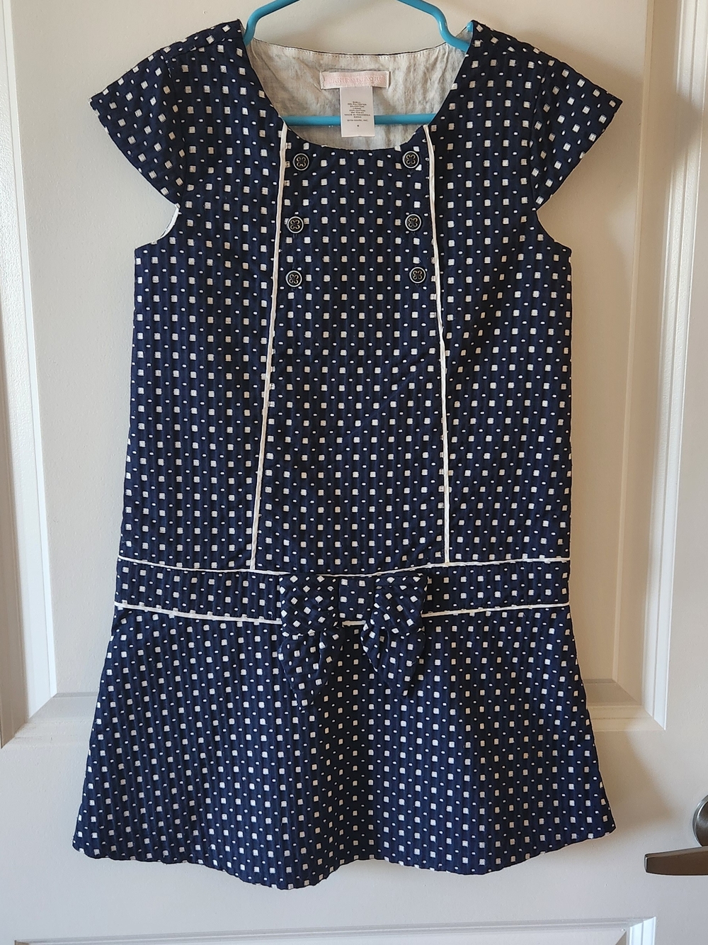Janie & Jack Girls’ Navy & Cream Dot Dress | Size 6